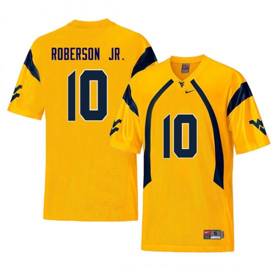 Men's West Virginia Mountaineers NCAA #10 Reggie Roberson Jr. Yellow Authentic Nike Retro Stitched College Football Jersey LX15Y73YS